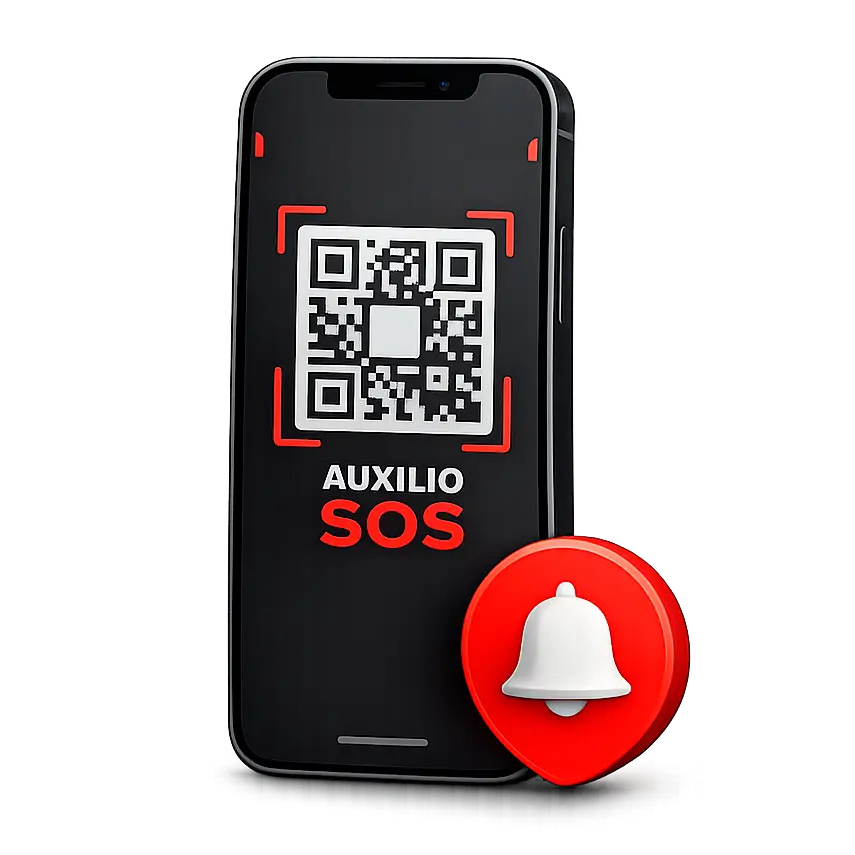 Telefono escaneando un codigo QR Auxilio SOS