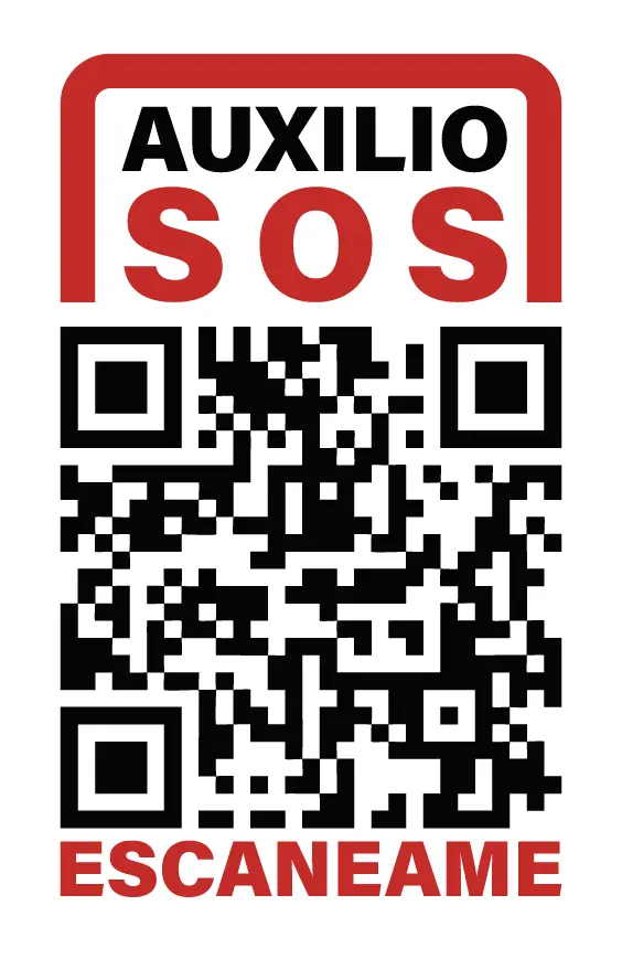Ejemplo de etiqueta real Auxilio SOS con QR de emergencia